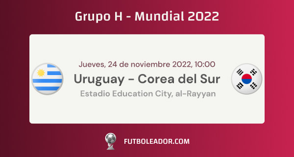 Pronósticos para la Copa Mundial 2022 - Uruguay vs. Corea del Sur del 24-11-2022 en el Grupo H