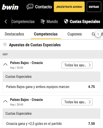 cuotas mejoradas en bwin